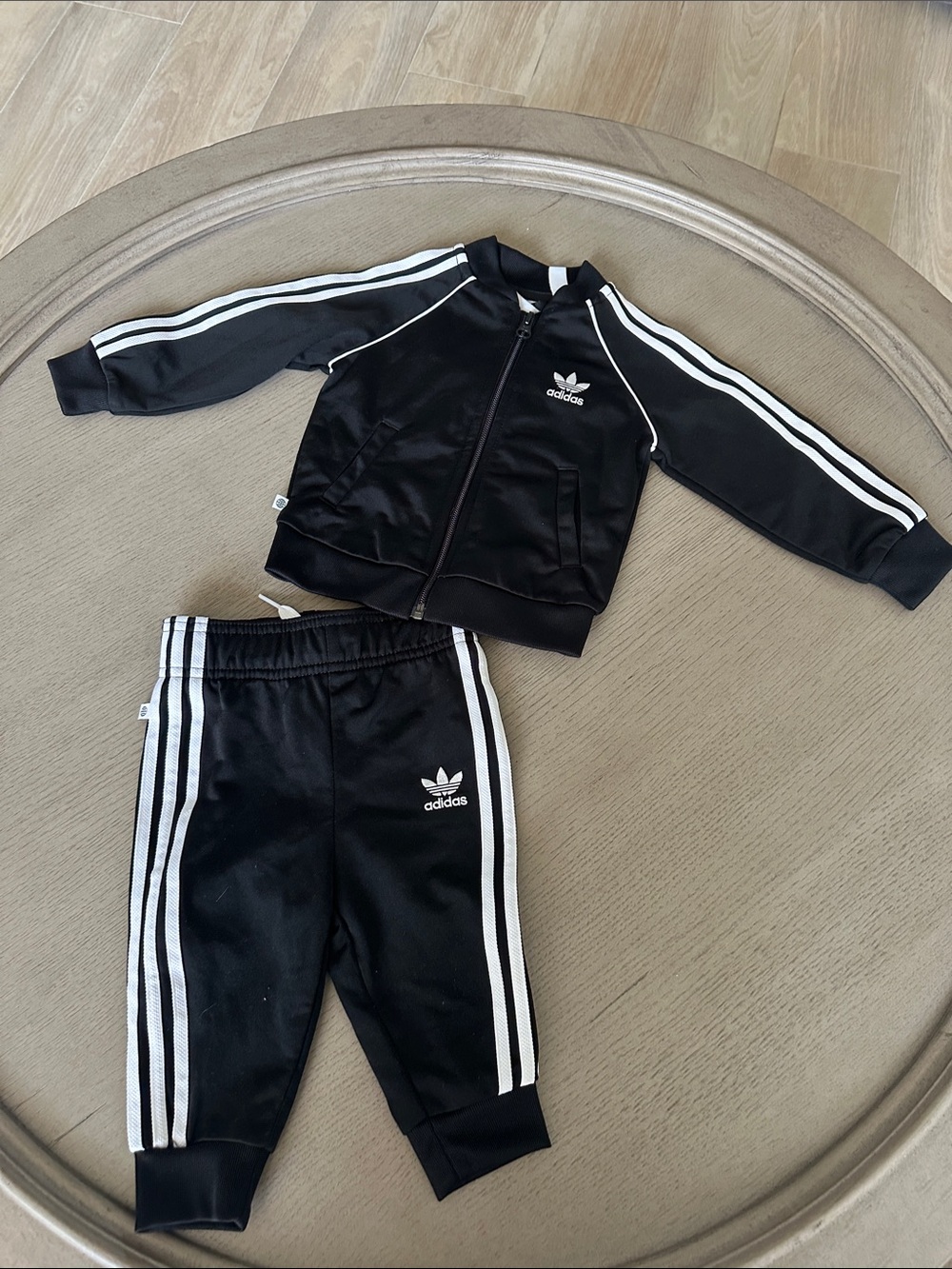 adidas Black & White Kids Track Set with Signature Stripes